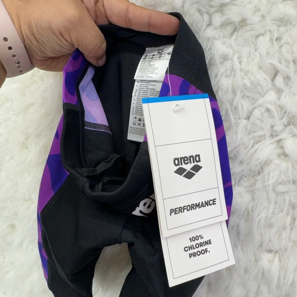 Arena Ride The Wave Swim Jammer 20 XS Black Purple Performance Athletic Swimwear